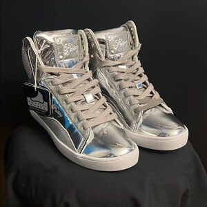 Pastry Pop Tart Glitter Shiny Silver High-Top Sneakers - Dance